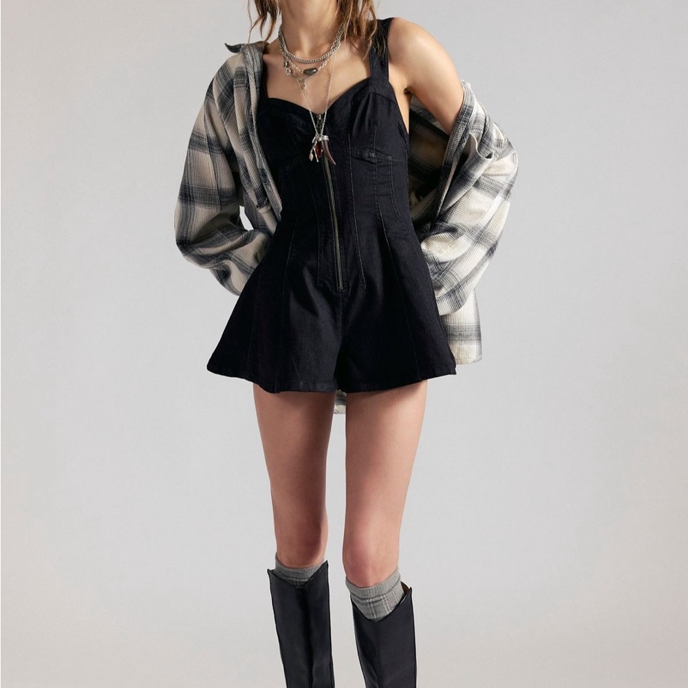 Free People Delancey Flare Denim Romper - Picture 4 of 6
